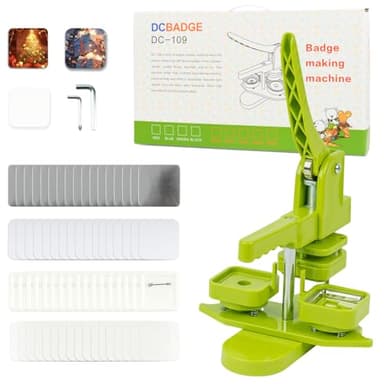 MK.Bear Square Button Maker Machine 50mm (1.97 in) Installation-Free, DIY Badge Pin Button Press Machine, Square-Shaped Pin Maker Machine with Free 100pcs Button Maker Supplies&Cutting Template