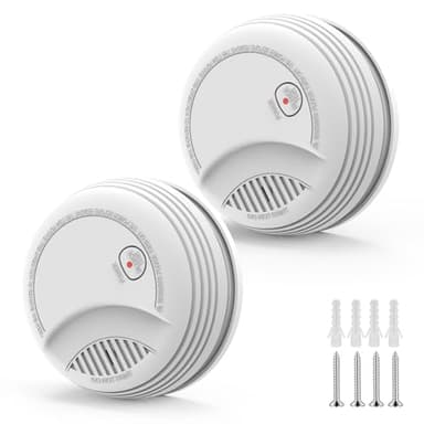 2 Pack Smoke Detector, Photoelectric Sensor Battery-powered Fire Smoke Alarm, LED warning light 85 dB alarm sound, low battery warning, mute and test buttons, suitable for living rooms, bedrooms, etc.