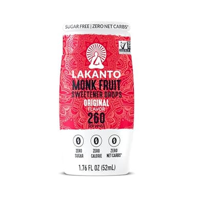 Lakanto Liquid Monk Fruit Extract Drops, Original, Erythritol Free Sugar Substitute Sweetener For Coffee, Tea, Smoothies, Oatmeal, Yogurt, Cocktails, Sugar Free, Vegan, Keto, Zero Sugar (1.76 Fl Oz)