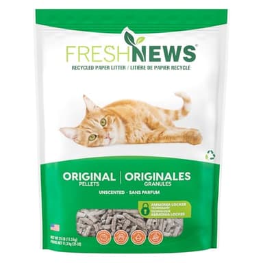 Fresh News Recycled Paper Original Pellet Cat Litter, 25 Pound, Non-Clumping, Unscented, Made in USA