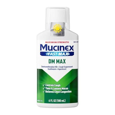 Mucinex DM Max Liquid Cough & Cold Medicine for Adults, Cold and Flu Medicine for Excess Mucus Relief, Guaifenesin, Dextromethorphan Expectorant & Decongestant for Adults, Dr Recommended, 6.0 Fl Oz
