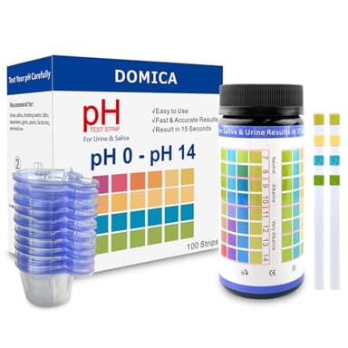 pH Test Strips for Urine Saliva 100 Ct with 100 Cups, (Range 0-14) 4 in 1 pH Testing Strips or Human Body Alkaline Acid, Orak pH, Water pH, Fast 15-Second Results Home Pee Test