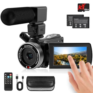 Rawiemy Video Camera Camcorder Full HD 4K 48MP Vlogging Camera for YouTube Digital Camera Recorder Video Camera for Filming with 3.0" Touch Screen,2 Batteries and 32G SD Card