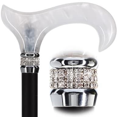 Royal RC Canes Rhinestone Designer - Black & White Exquisite Pearlz Walking Cane Adjustable - Aluminum Shaft - Stylish Canes for Women and Men Stability - Seniors Walking Stick
