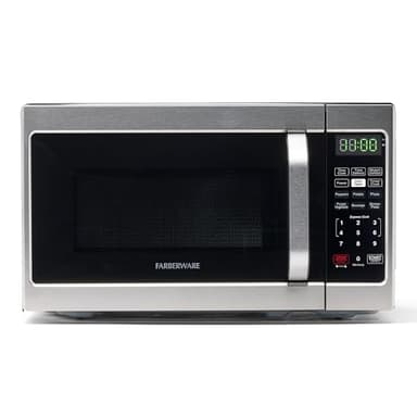 Farberware 0.7 Cu. Ft. Countertop Microwave Oven – 700 Watts Power, Auto Cook Settings, Defrost, Easy Clean and Child Safety Lock - Stainless