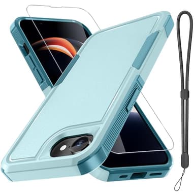 RMOCR for iPhone 16e Case & iPhone 17e Case, with Screen Protector,Military Grade Heavy Duty Shockproof Phone Cover with Wrist Lanyard Strap for iPhone 16e & iPhone 17e,Mint Green