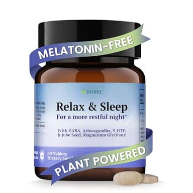 DOBEL Relax & Sleep - Melatonin Free Sleep Aid for Adults - Magnesium Glycinate, Ashwagandha, GABA & 5-HTP - Non-Habit Forming Support for Deep Sleep & Evening Calm - 60 Tablets