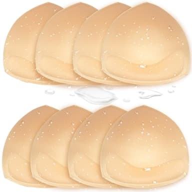 KSang Waterproof Bathing Suit Cups Inserts - 4 Pairs Swimsuit Pads Insert Push up for Women | Sewn-Edge Bikini Padding Insert Beige for A/B