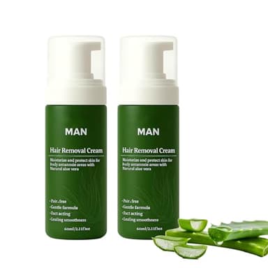 2pc Man Hair Removal Cream with Natural Aloe Vera, Quick & Gentle for Face and Body, Moisturizing & Non-sticky Formula
