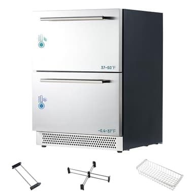 Albott 24 Inch Under Counter Drawer Fridge – Stainless Steel Dual-Zone Beverage Refrigerator with LED Touch Control, Adjustable Storage, Frost-Free, Low Noise, 37℉-50℉, -0.4℉ to 37℉
