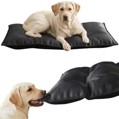 Chew Proof Dog Bed Crate Pad for Aggressive Chewers - Indestructible Heavy Duty Kennel Mat with Waterproof Lining - Reinforced Stitching, Washable Black (Large (28"x41"))