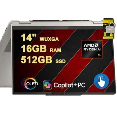 Lenovo Yoga 7 2-in-1 Laptop 14" WUXGA OLED Touch (100% DCI-P3, 600nits HDR) AMD 6-core Ryzen AI 5 340 (Up to 50 Tops) 16GB DDR5 512GB SSD for Designer Business Professional Win11 ICP Hub w/Copilot AI