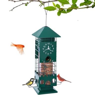Squirrel Proof Bird Feeders Metal Mesh Anti Squirrels Wild Bird Feeder for Outdoors Hanging Weight Activated Waterproof for Finch Cardinal and Chickadee Easy to Fill, Decor Backyard (Green)