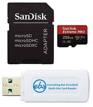 SanDisk microSDXC Extreme PRO 256GB Memory Card Compatible with DJI Air 3S, Air 3 Drone and OSMO Action 4 (SDSQXCD-256G-GN6MA) Bundle with 1 Everything But Stromboli MicroSD & SD Card Reader