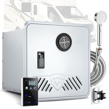 RV Tankless Water Heater, 78,000 BTU High Output, 0.5–3.9 GPM Energy-Efficient 12V Powered On-Demand Propane Heating, 15 x 15 in Door, Remote Controller, Everyday Use by RVers, InstaShower