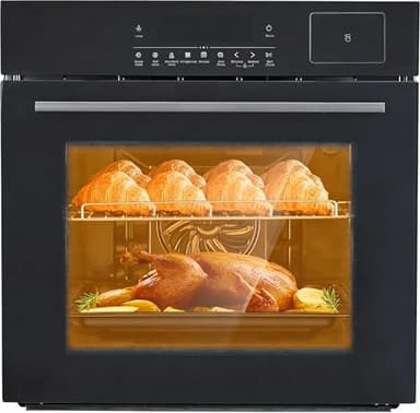24" Built-In Electric Wall Oven with Steam & Air Fryer Combo, 3000W High-Power Convection, 2.5 cu ft Compact Size, Touchscreen Digital Display, Multi-Functional Cooking for Apartments, Sheds, or Kitch