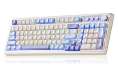 AULA 99 Key Keyboard, Tri-Mode Bluetooth/2.4GHz/USB-C Cute Creamy Gaming Keyboard with Number Pad RGB Backlit, Media Knob Custom Mechanical Feel Computer Keyboards for MAC Xbox PC Gamer - Purple