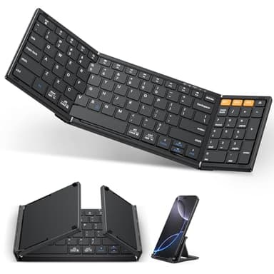 OMOTON Foldable Bluetooth Keyboard Supports Up to 3 Devices, Rechargeable Wireless for iPad iOS Android Tablet MacOS Windows Laptop PC, Full Size Folding Travel Keyboard