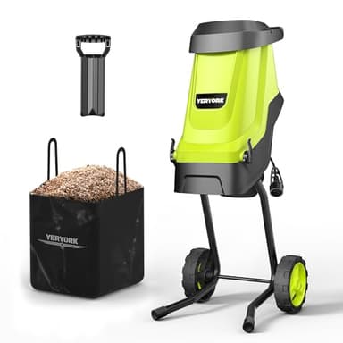 Yeryork Wood Chipper, 15-Amp 1.8" Cutting Diameter Electric Wood Chipper & Shredder with 50L Collection Bag, Efficient Mulcher for Easy Clean up Ideal for Yard Waste and Branches