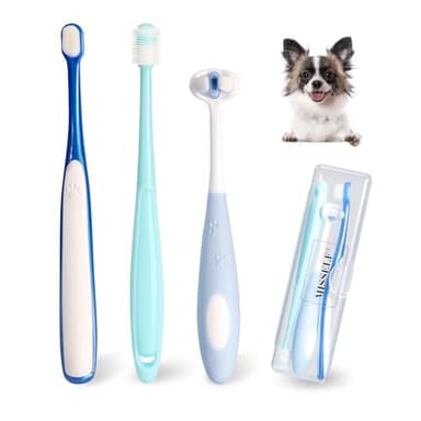 MISSELF Ultra Soft Nano Dog Toothbrush Kit for Small Breed, Silicone 360 Pet Tooth Brushes for Dogs Cat,Canine Dental Care Set of 3 Different Shapes