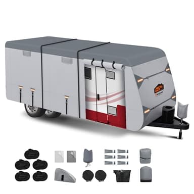 Xenjum RV Cover for 20-22 ft Travel Trailers, 7 Layers Heavy Duty Camper Cover, Weatherproof & UV Resistant Motorhome Trailer Cover with Gutter & Tongue Jack Covers