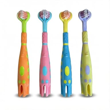 Lnncdsc Toddler Toothbrush 4 Pack, Ultra Soft Bristles Kids Toothbrush for Ages 3-12 Years, 3-Sided Design with Tongue Scraper, Non-Slip Handle,Colorful Oral Care Set for Boys & Girls. (4)