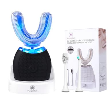 Magentak Ultrasonic U-Shaped Toothbrush for Teeth Whitening, Electric Toothbrush for Adults 360-degree Cleaning,3 Brush Heads, Wireless Charging and IPX7 Waterproof Kit for Travel or Home(Black)