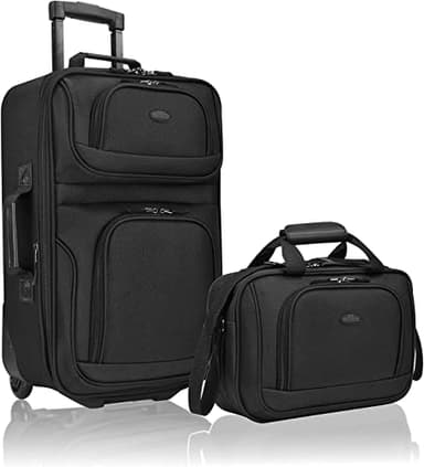 U.S. Traveler Rio Lightweight Softside Rolling Carry-on Suitcase, 2-Wheel Set, Black