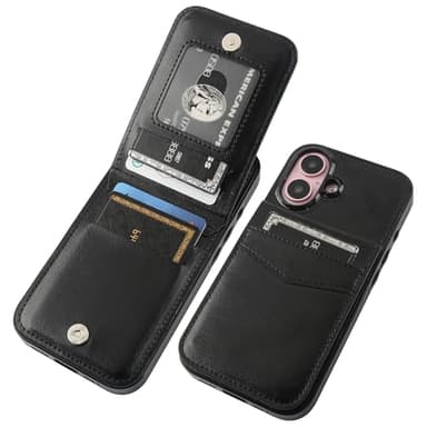 KIHUWEY Compatible with iPhone 16 Case Wallet with Credit Card Holder, Flip Premium Leather Magnetic Clasp Kickstand Heavy Duty Protective Cover for iPhone 16 6.1 Inch (Black)
