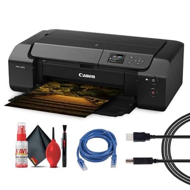Canon PIXMA PRO-200S Wireless Photo Printer | 13-Inch Borderless Printing | 8-Color Dye Ink for Photographers & Designers (6875C002) + Cleaning Kit + Printer Cable + Ethernet Cable