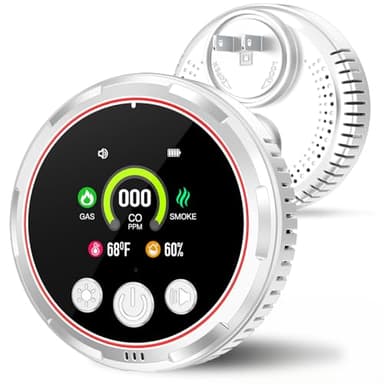 5 in 1 Smoke and Carbon Monoxide Detectors Plug in, Natural Gas CO Smoke Detector Combo w/Temp Humidity, Digital Carbon Monoxide Detector Smoke Alarm, Battery Backup CO Monitor for Home,RV,Bedroom