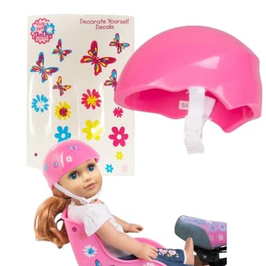 Ride Along Dolly Bike Helmet for 18" Dolls (Pink) - Compatible w American Girl- Bicycle Accessory w Decal Stickers -Ride with Style- Perfect Stocking Stuffer and Christmas Holiday Gift for Girls