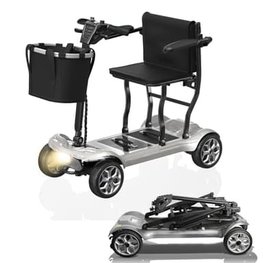 Hassky 4-Wheel Lightweight Folding Mobility Scooter for Seniors 22-Mile Range with Dual Batteries All-Terrain Electric Scooter for Adults with Detachable Lithium Battery & Charger