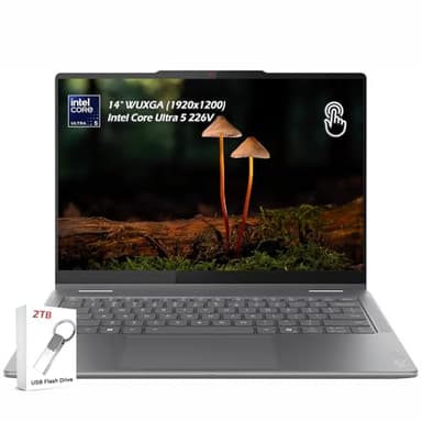 Lenovo Yoga 7i 2-in-1 Laptop with Intel Core Ultra 5 226V, 14" WUXGA OLED 100% DCI-P3 Touch Display, 16GB LPDDR5x RAM 512GB SSD, Wi-Fi 7, FP Reader, Win11, Luna Grey, w/2TB USB Drive, W/GaLiMu