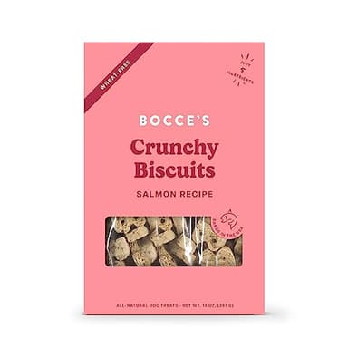 Bocce's Bakery Oven Baked Salmon Recipe Treats for Dogs, Wheat-Free Dog Treats, Made with Real Ingredients, Baked in The USA, All-Natural Salmon, Sweet Potato & Parsley Biscuits, 14 oz