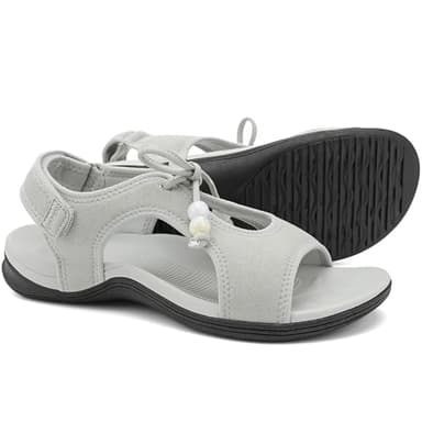 UBFEN Womens Walking Sandals with Arch Support Comfortable Flats Sandal for Hiking Beach Golf Travel Camping Grey Size US 8
