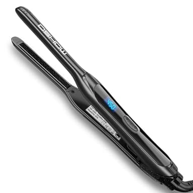 DSHOW Pencil Flat Iron, 3/10" Small Flat Irons for Short Hair, Pixie Cut & Bangs, Anti-Scald Mini Hair Straightener with Glove, Dual Voltage, Adjustable Temp 250-450℉, Auto Shut Off (Black)
