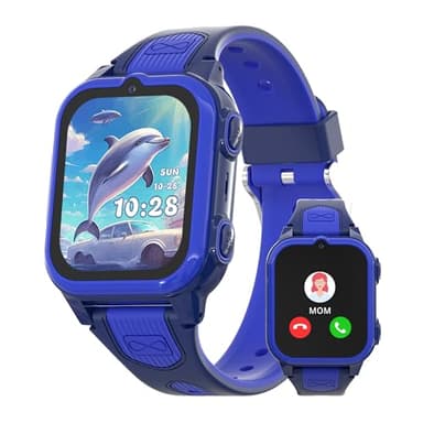 4G Kids Smart Watch with GPS Tracker Video Voice Calling Text Chat SOS Call, Waterproof Smartwatch Age 5-12, Wallpaper Store School Model Camera Pedometer Games Alarm Clock Stopwatch for Kid(Blue)