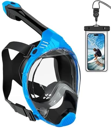 VGKE Full Face Snorkel Mask for Adults, Snorkelling Gear with Waterproof Phone Pouch, Unisex for Men and Women, 180-degree HD Panoramic View, Anti-Leak & Anti-Fog, Breathe Freely