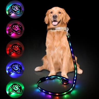 Upgrade 4 Ft Led Dog Leash, 12 Lighting Modes Light Up Dog Leash Rechargeable - 4 Ft Lighted Leashs for Night Walking Safety Glow in The Dark, Silicone Leashs for Small Medium Large Dogs