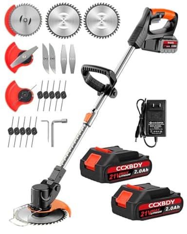 Electric Weed Wacker Cordless, 21V Electric Weed Cordless Eater Battery Powered with 2Pcs 4.0Ah Batteries, 3 in 1 Stringless Grass Trimmer/Edger/Brush Cutter for Lawn Yard Garden
