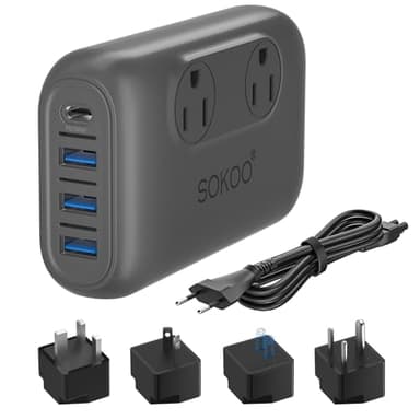 SOKOO 230-Watt Step Down 100-220V to 110V Voltage Converter, International Power Converter/Travel Adapter- Use for EU/UK/AU/US/India More Than 150 Countries, USB Quick Charger 3.0 Grey