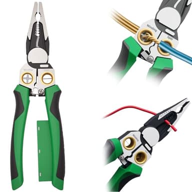 8 In 1 Wire Stripper with Voltage Tester,Compact Portable Electrician Multitool,Electric Pliers with Alarm & Flash Detects 12V-220V AC/DC(Non-Rectified Dc) for Strip,Cut,Crimp,Split,Wrap,Pull(Green)