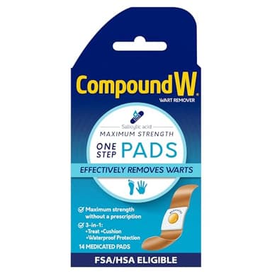 Compound W Wart Remover Maximum Strength One Step Pads with Salicylic Acid, 14 Medicated Pads