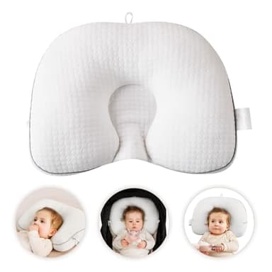 Cococu Baby Head Pillow for Newborn, Soft Infant Head Support with Organic Cotton Cover, Breathable Ergonomic Baby Neck Support for Car Seat, Stroller & Bassinet, White