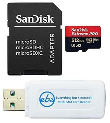 SanDisk 512GB microSD Extreme PRO Memory Card with Adapter Compatible with DJI OSMO Pocket 3 Gimbal Camera (SDSQXCD-512G-GN6MA) Bundle with (1) Everything But Stromboli MicroSDXC & SD Card Reader
