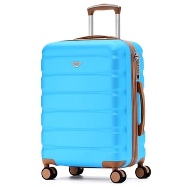 Flight Knight 24x16x10 Expandable Carry On Suitcase Hardside TSA Lock USB C Lightweight Luggage Silent Double Spinner Wheels Maximum Overhead Carry-On Bag Virgin South West Approved Turquoise/Tan