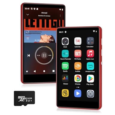 80GB Music Player, MP4 MP3 Player with Bluetooth and WiFi with 4-inch IPS Touch Screen Digital Audio Players, M503 Pro Spotify Player with Amazon Music, Audible, Chrome Browser, Support Up 512GB Red