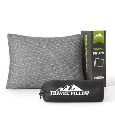 PEUJEW Small Shredded Memory Foam Pillow, Camping Pillow Travel Pillow - Compressible Medium Firm, Breathable Cover, Ideal Backpacking Hiking, Airplane and Car