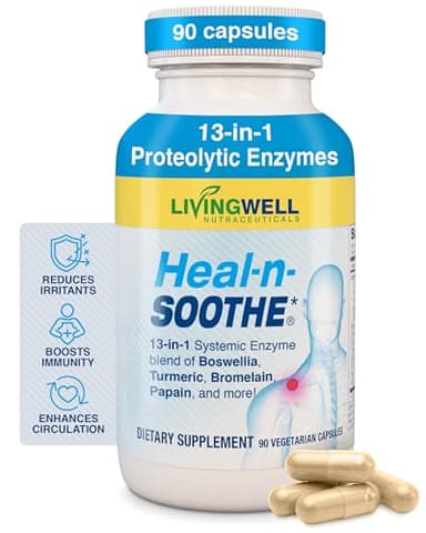 HEAL-N-SOOTHE Proteolytic Systemic Enzymes – Joint Supplement with Bromelain, Papain, Boswellia – Joint Mobility, Muscle Flexibility, Protein Digestion, Circulatory & Immune Health - 90 Count (1 Pack)